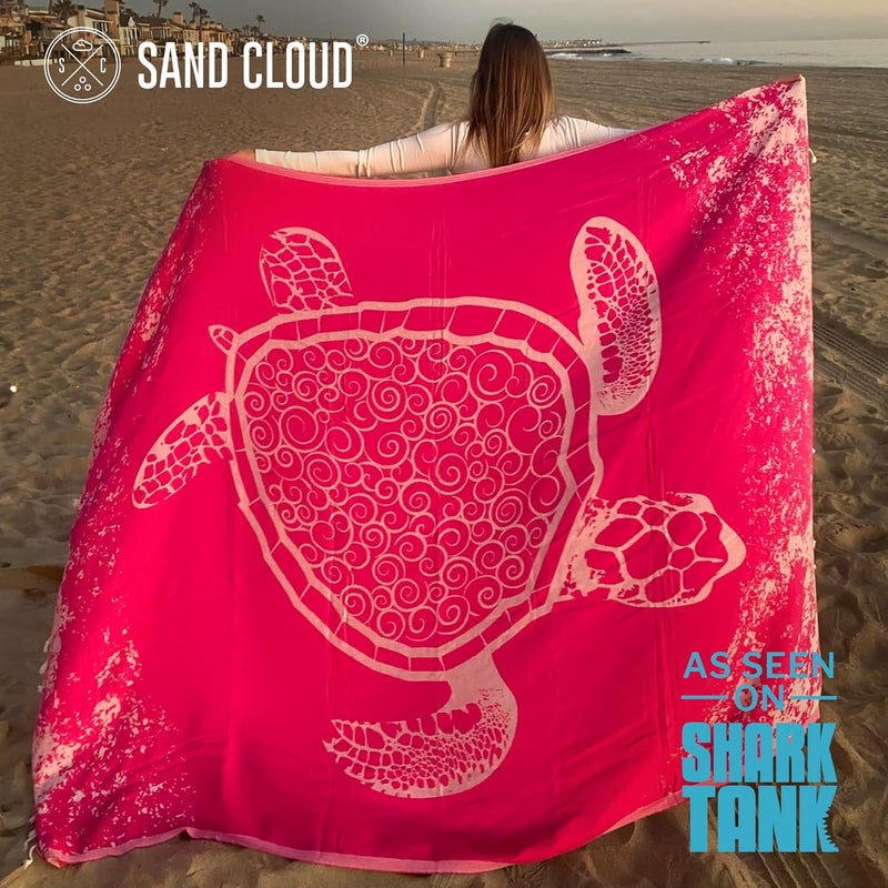 Sand Cloud Turkish Beach Towel - Sand Free - 100% Organic Turkish Cotton Yarn - Quick Dry Towel for Beach, Picnic, Blanket or Bath - As Seen on Shark Tank - Marine Life (Crush Turtle Fucshia) - Image 2